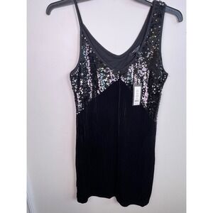 Romeo + Juliet Couture Black Sequin Formal  V Neck Mini Dress Sz Medium NWT